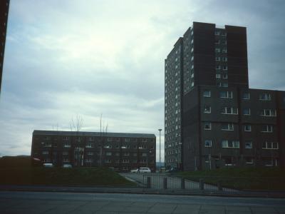 View of Newshot Court and Howcraigs Court from Glasgow Road