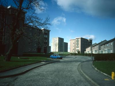 View of West Bridgend blocks in background