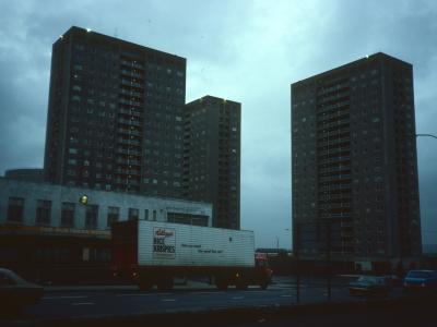 View of 22-storey blocks from Paisley Road West