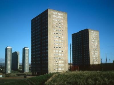 View of Coll Place 18-storey blocks with Red Road blocks in background