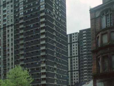 View of derelict Stirlingfauld Place blocks