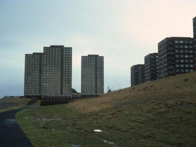 View of 21-storey Glenavon Road blocks on left and 8-storey Duncruin Street blocks on right