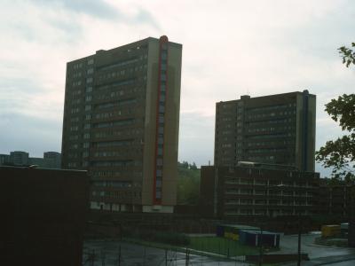 View of 16-storey blocks in Pollokshaws development