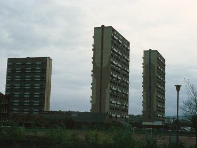 View of 23-storey blocks in Pollokshaw development