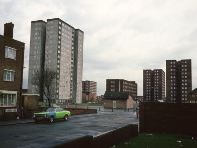 View of Barnes House, 130-159 St Mary's, Anderson House, and Rockwood House