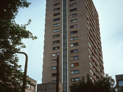 View of one 23-storey block