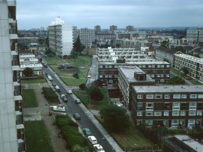View West from Selman House with Bentham Road blocks in background