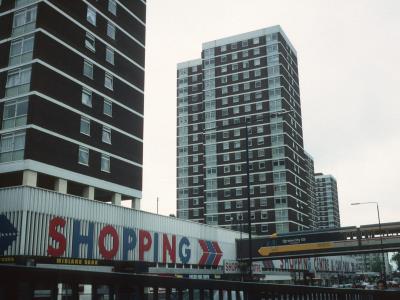 View of 20-storey blocks on Shepherd's Bush Green