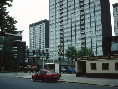 View of all three 24-storey blocks from St Anns Road with Poynter House in foreground