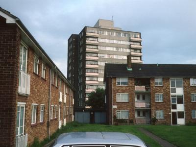View of 11-storey block in East Finchley