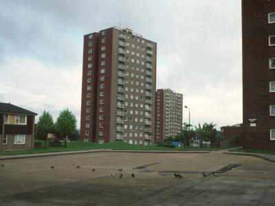 View of 15-storey blocks on Granville Road Estate
