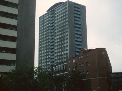 View of Michael Cliffe House with Patrick Coman House in foreground