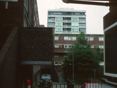 View of 10-storey block on Bemerton Estate