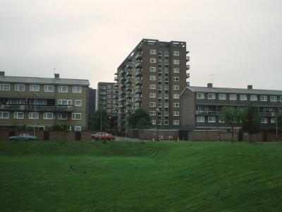 General view of Dovercourt Estate showing Ilford House with Threadgold House in background
