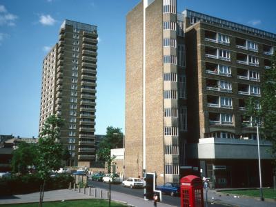 View of Newland Court in foreground and Godfrey House in background