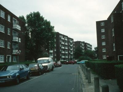 View of Norman House and Martin House looking South from Luscombe Way