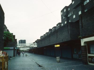 View of 7-storey block on right, looking South down Lambeth Walk with Coverley Point in distance