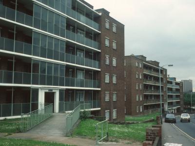 View of 6-storey block, looking North up Hither Green Lane