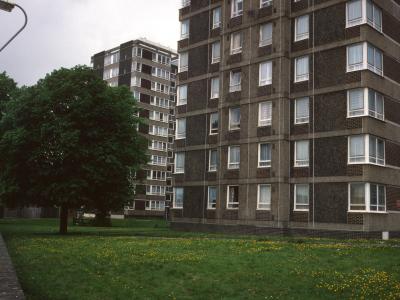 View of 1-44 Grosvenor Road in foreground and 1-87 Belgrave Road in background