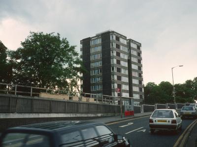 View of 11-storey block on The Waldrons from Duppas Hill Lane