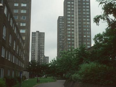 View of 24-storey and 15-storey blocks in Milton Court Estate