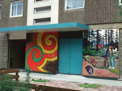 View of ground floor of multi-storey block
