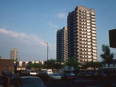 View of all three 20-storey blocks at North Woolwich development