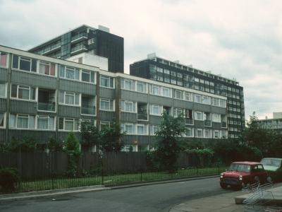 View of 6-storey and 11-storey blocks on Southampton Way Estate