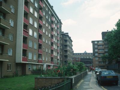 View of Rowland Hill House (in foreground) and Applegarth House from Nelson Square