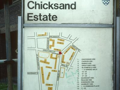 Map of Chicksand Estate View of Kingward House from Hanbury Street