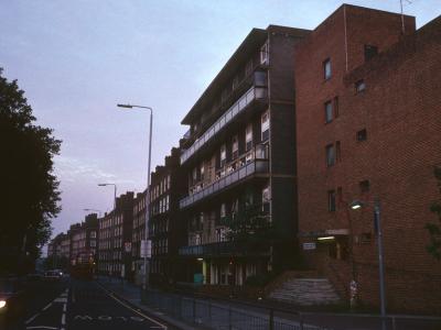 View of Insley House, looking East down Bow Road
