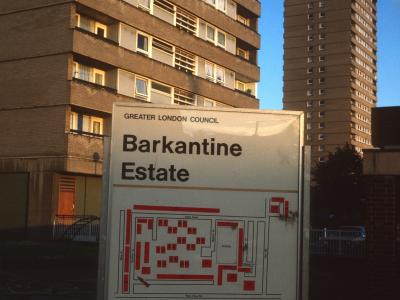 Barkantine Estate map with two 22-storey blocks in background