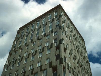View of top of one multistorey block in Cranbrook Estate