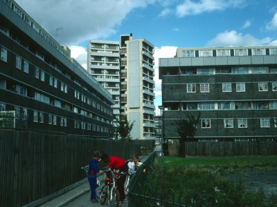 View of Keeling House with 6-storey blocks in foreground