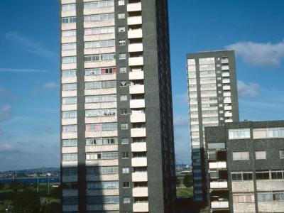View of 22-storey and 7-storey blocks on Chingford Hall Estate
