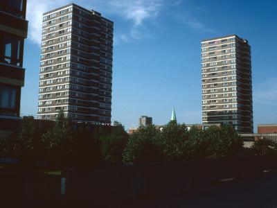 View of 21-storey blocks on Surrey Lane Estate