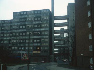 (1)View of 13-storey block on Doddington Estate