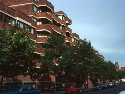View of 9-storey bloc on Lillington Street Estate