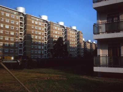 View of 9-storey blocks on Churchill Gardens Estate