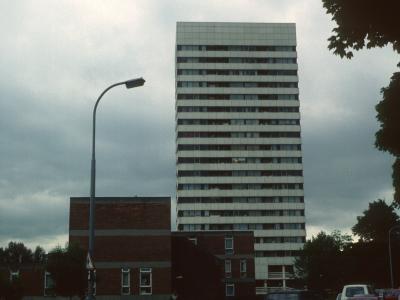 View of 20-storey block on Abbey Estate