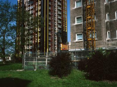 View of 6-storey block and 21-storey block on Ampthill Square Estate
