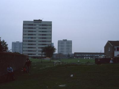 View of 11-storey blockson Monby Road and 12-storey Chivenor House