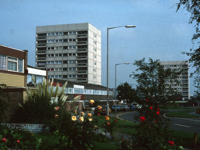 View of Balliol House and Merton House from Bosworth Drive