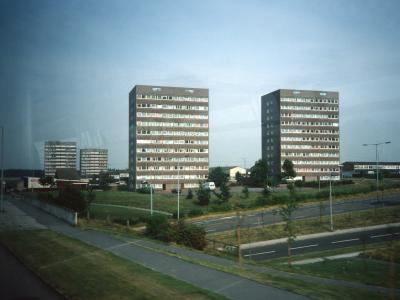 View of Wadham House (left) and Mansfield House (right) in foreground and Somerville House (left) and Selwyn House (right) in background