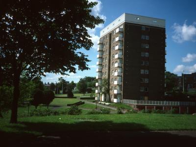 View of typical 9-storey block on Bell Barn Road