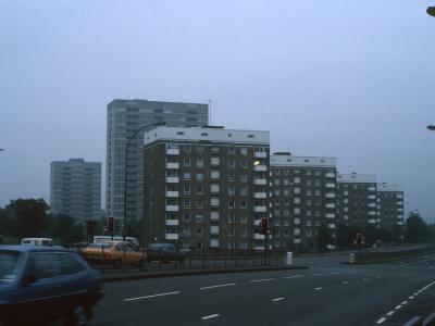 View of 9-storey blocks on Bell Barn Road (Audleigh House in front) with Packwood House and 20-storey block