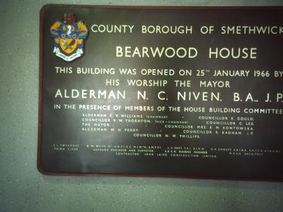 Dedicational plaque in Bearwood House