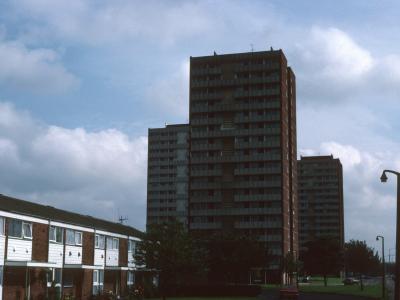 View of Glover Street 17-storey blocks with Greenford House in front