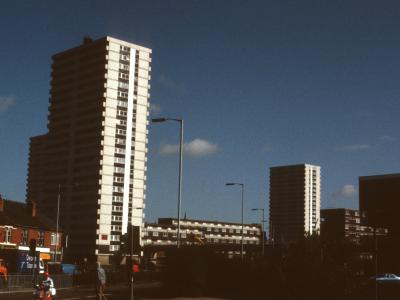 View of Alder House, Brockfield House, and Camption House (left to right)