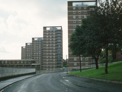 View of 16-storey blocks in Chapel Street redevelopment with Bodmin Court in foreground